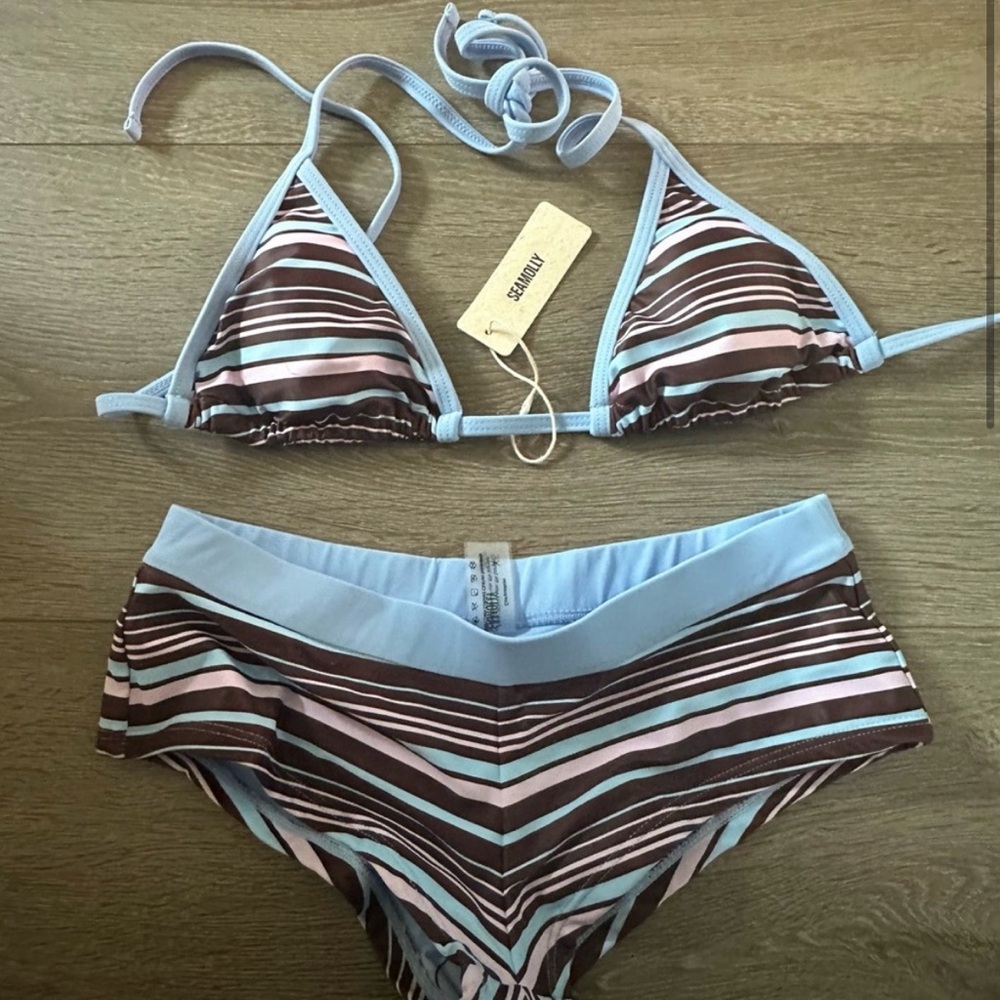 Seamolly Blue & Brown Striped Women's Bikini Set